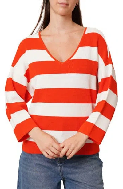 Cyrus Stripe V-neck Waffle Knit Sweater In Multi