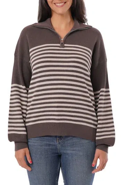 Cyrus Stripe Waffle Knit Half Zip Sweater In Roasted Cocoa/kitten