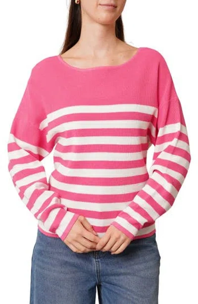 Cyrus Stripe Waffle Sweater In Pink