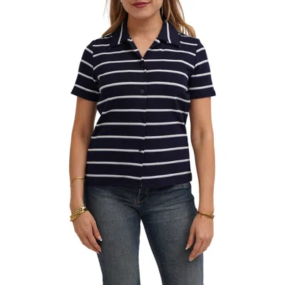 Cyrus Striped Button Front Shirt In Blue