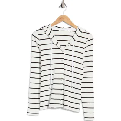 Cyrus Striped Rib Button Front Hoodie In White