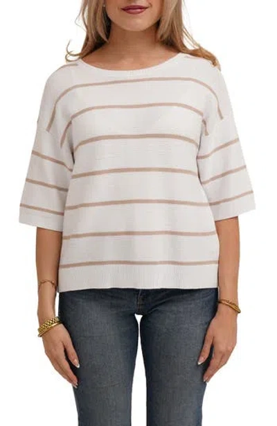 Cyrus Striped Short Sleeve Sweater In White