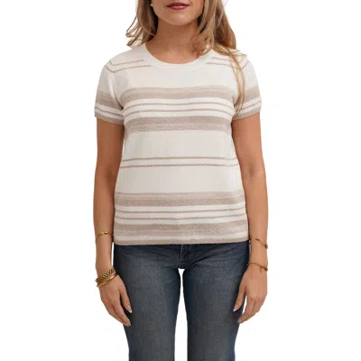 Cyrus Striped Short Sleeve Sweater In Brown
