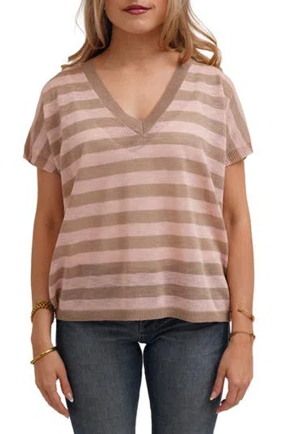 Cyrus Striped V Neck Cap Sleeve Sweater In Multi