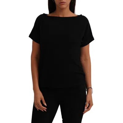 Cyrus Textured Boat Neck Top In Black