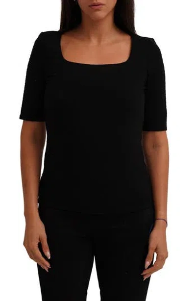 Cyrus Textured Elbow Sleeve Top In Black