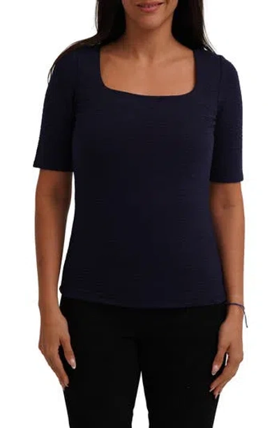 Cyrus Textured Elbow Sleeve Top In Blue
