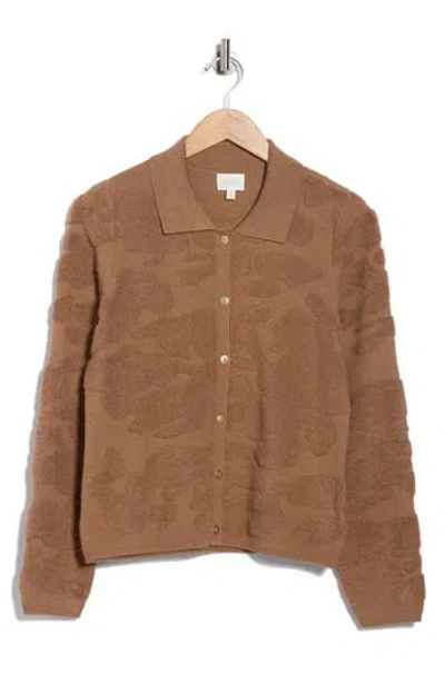 Cyrus Textured Polo Cardigan In Brown