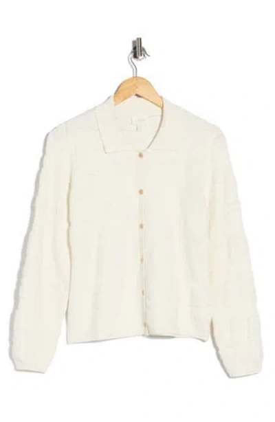 Cyrus Textured Polo Cardigan In White