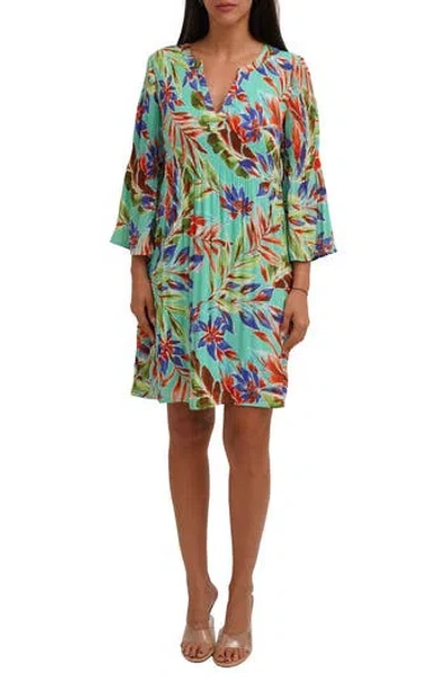 Cyrus Three-quarter Sleeve Plissé Dress In Multi