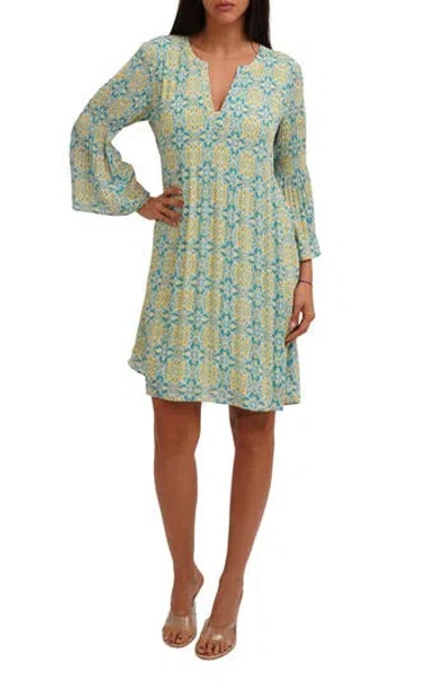 Cyrus Three-quarter Sleeve Plissé Dress In Multi