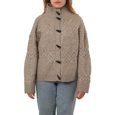 Cyrus Toggle Button Cable Knit Cardigan In Brown