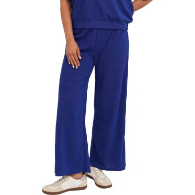 Cyrus Towel Terry Wide Leg Pants In Blue