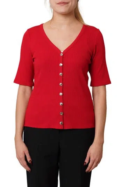 Cyrus V-neck Elbow Length Sleeve Cardigan In Red