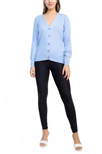 Cyrus V-neck Button Down Long Sleeve Knit Cardigan In Blueberry Ice In Multi