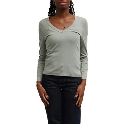 Cyrus V-neck Rib Top In Gray