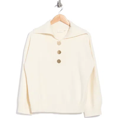 Cyrus Wide Collar Button Pullover Sweater In Cream