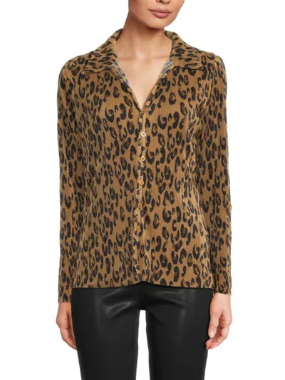 Cyrus Women's Leopard Print Pleated Shirt