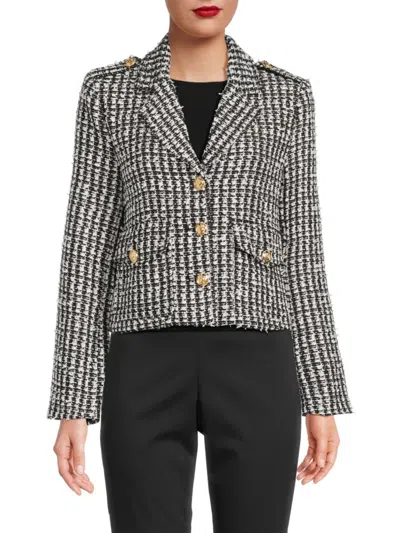 Cyrus Women's Tweed Cropped Blazer In Black Multicolor