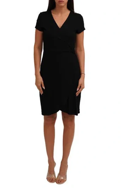 Cyrus Wrap Style Rib Knit Dress In Black