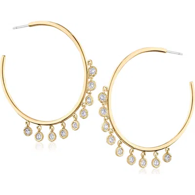Cz By Kenneth Jay Lane 2.5ct. Cubic Zirconia Hanging Bezel Hoop Earrings In Gold