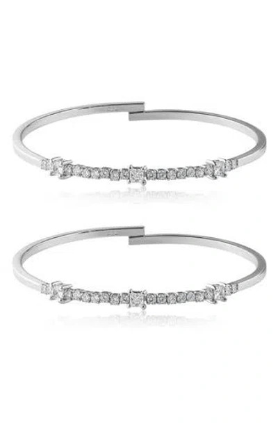 Cz By Kenneth Jay Lane 2-pack Square Cut Cz Flex Wrap Bracelet In Metallic