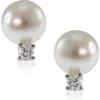 Cz By Kenneth Jay Lane 8mm Freshwater Pearl & Cz Stud Earrings In White/clear/silver