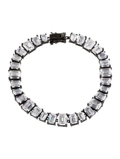 Pre-owned Cz By Kenneth Jay Lane Alternating Emerald Cz Link Bracelet, 7.75" In Multi