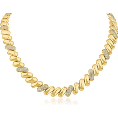 Cz By Kenneth Jay Lane Alternating Pave Link Collar Necklace In Gold