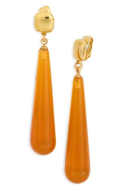 Cz By Kenneth Jay Lane Amber Drop Clip-on Earrings In Orange