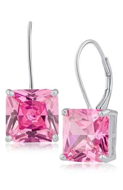 Cz By Kenneth Jay Lane Asscher Cut Cubic Zirconia Drop Earrings In Pink