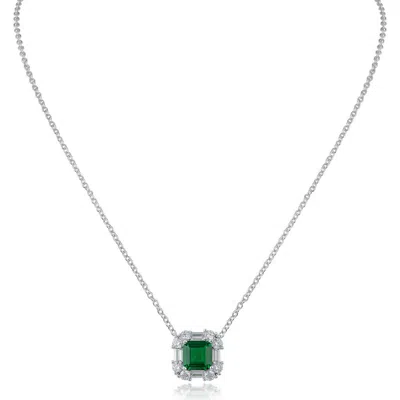 Cz By Kenneth Jay Lane Asscher Cut Cubic Zirconia Halo Pendant Necklace In Metallic