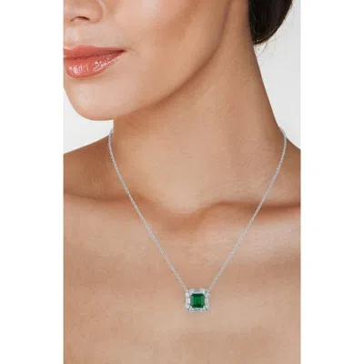 Cz By Kenneth Jay Lane Asscher Cut Cubic Zirconia Halo Pendant Necklace In Green