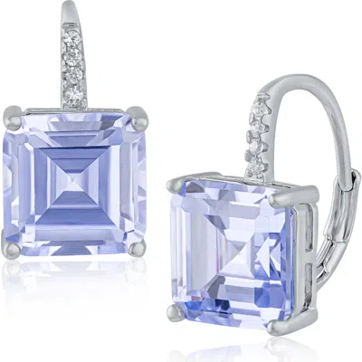 Cz By Kenneth Jay Lane Asscher Cut Cubic Zirconia Lever Back Earrings In Blue
