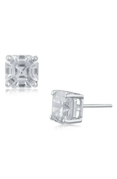 Cz By Kenneth Jay Lane Asscher Cut Cubic Zirconia Stud Earrings In White