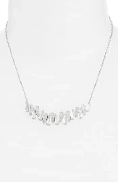 Cz By Kenneth Jay Lane Baguette Cluster Cubic Zirconia Frontal Necklace In Metallic