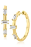 Cz By Kenneth Jay Lane Baguette Cubic Zirconia 3-stone Hoop Earrings In Gold