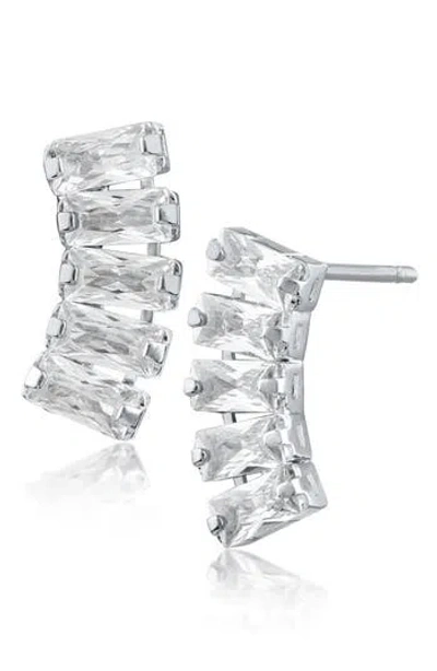 Cz By Kenneth Jay Lane Baguette Cubic Zirconia Curved Bar Stud Earrings In Clear/silver