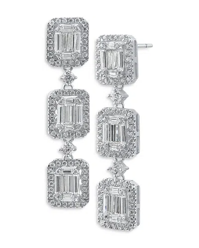Cz By Kenneth Jay Lane Baguette Triple Tier Earrings In Silver