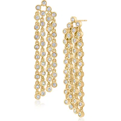 Cz By Kenneth Jay Lane Bezel Cubic Zirconia Fringe Earrings In Gold