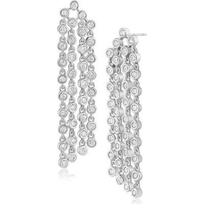Cz By Kenneth Jay Lane Bezel Cubic Zirconia Fringe Earrings In Metallic