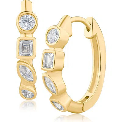 Cz By Kenneth Jay Lane Bezel Mixed Cut Cubic Zirconia Huggie Hoops In Gold