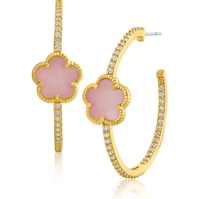 Cz By Kenneth Jay Lane Clover & Cz Pavé Hoop Earrings In Gold