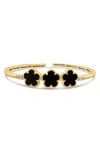 Cz By Kenneth Jay Lane Clover Open Cuff Bracelet In Gold