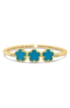 Cz By Kenneth Jay Lane Clover Open Cuff Bracelet In Gold