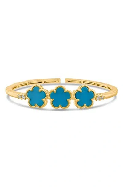Cz By Kenneth Jay Lane Clover Open Cuff Bracelet In Gold