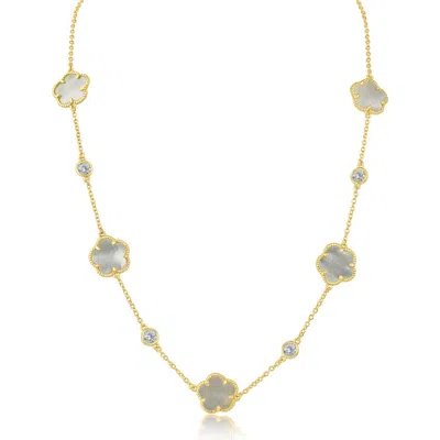 Cz By Kenneth Jay Lane Clover Station Necklace In Gold