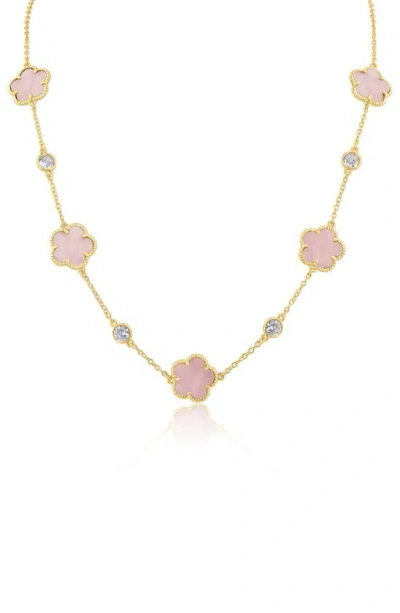 Cz By Kenneth Jay Lane Clover Stone & Cz Station Chain Necklace In Pink/ Gold