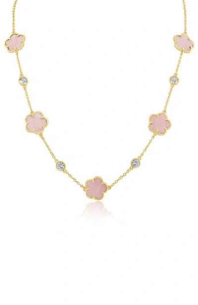 Cz By Kenneth Jay Lane Clover Stone & Cz Station Chain Necklace In Pink/gold