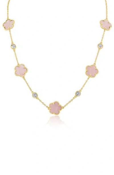 Cz By Kenneth Jay Lane Clover Stone & Cz Station Chain Necklace In Gold